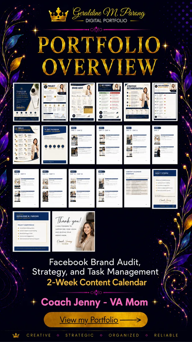 Coach Jenny Facebook brand audit and 2-week content calendar