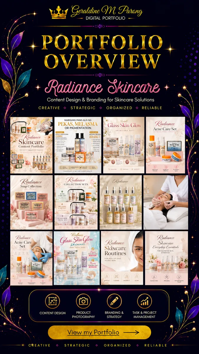 Radiance Skincare content design and branding portfolio